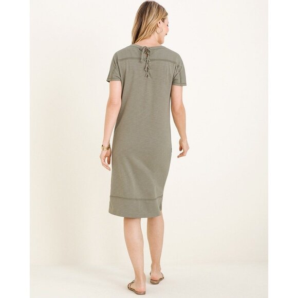 Chicos Zenergy Sage Green Lace-Up Back Dress Pockets Tunic Size 2 (US 12/14) - Picture 7 of 7